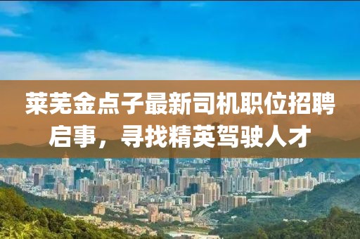 莱芜金点子最新司机职位招聘启事，寻找精英驾驶人才