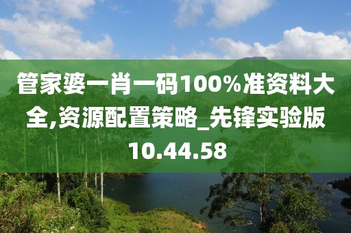 管家婆一肖一码100%准资料大全,资源配置策略_先锋实验版10.44.58