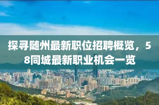 探寻随州最新职位招聘概览，58同城最新职业机会一览